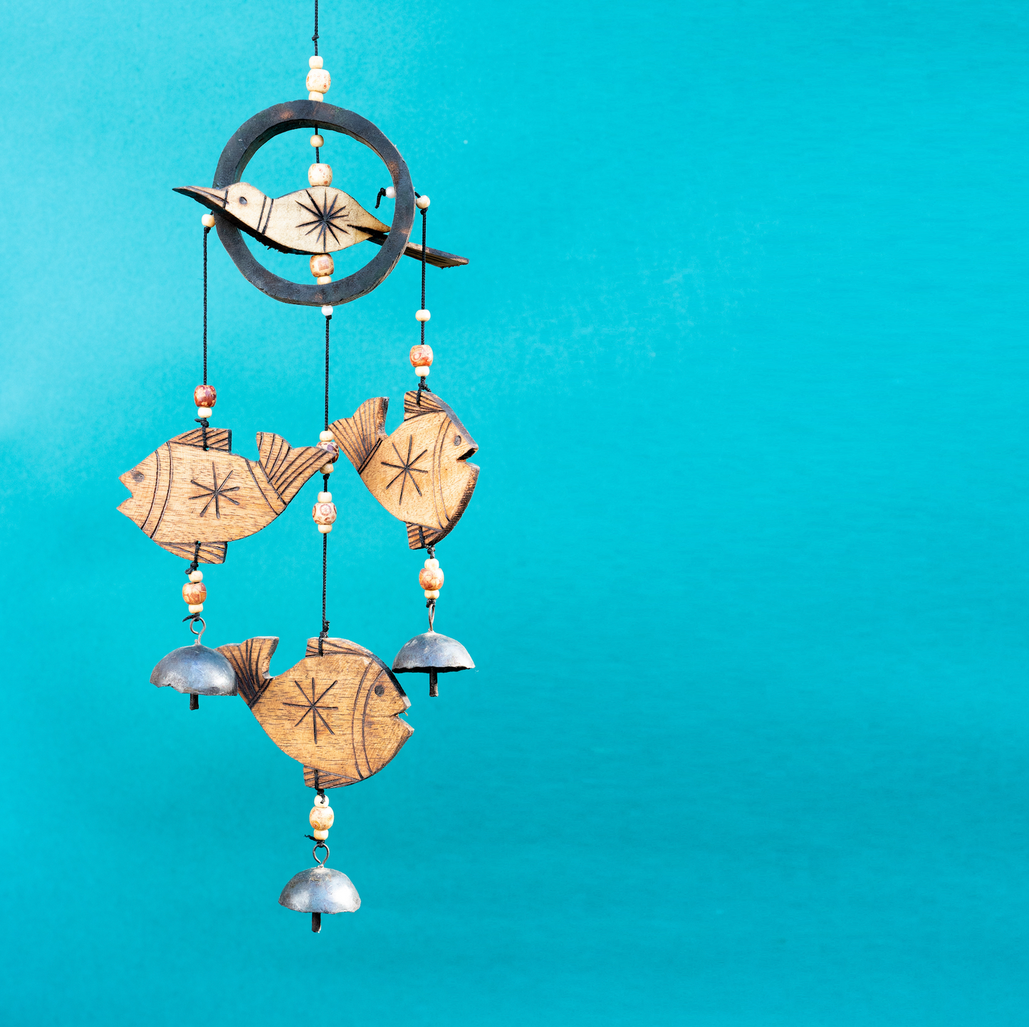 Wind Chime 3 Bell - Hanging Fish with Bird